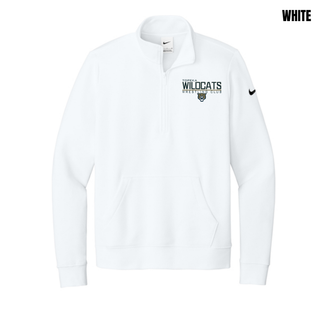 White Women's Fleece Half-Zip with Topeka Wildcats Wrestling takedown logo design and mascot graphic