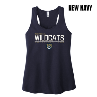 New Navy Women's Racerback Tank with Topeka Wildcats Wrestling takedown logo design and mascot graphic