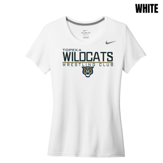 White Women's rLegend Tee with Topeka Wildcats Wrestling takedown logo design and mascot graphic