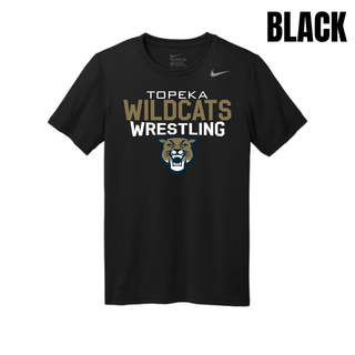 Black men's rLegend tee with Topeka Wildcats Wrestling tri-line logo design and mascot graphic