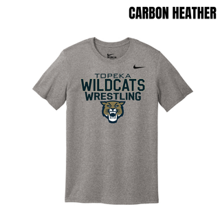 Carbon heather men's rLegend tee with Topeka Wildcats Wrestling tri-line logo design and mascot graphic