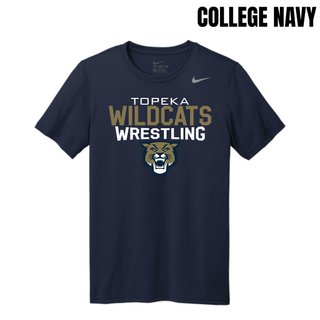College navy men's rLegend tee with Topeka Wildcats Wrestling tri-line logo design and mascot graphic