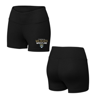 Black women's interval shorts with Topeka Wildcats Wrestling tri-line logo design