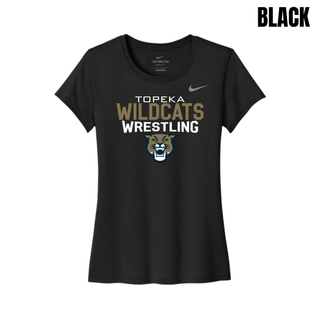 Black women's rLegend tee with Topeka Wildcats Wrestling tri-line logo design and mascot graphic