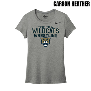 Carbon heather women's rLegend tee with Topeka Wildcats Wrestling tri-line logo design and mascot graphic