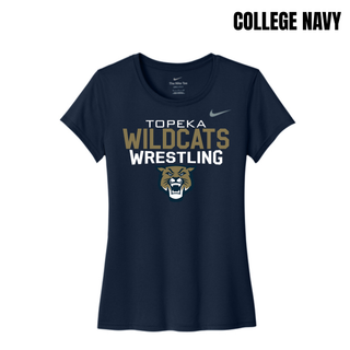College navy women's rLegend tee with Topeka Wildcats Wrestling tri-line logo design and mascot graphic