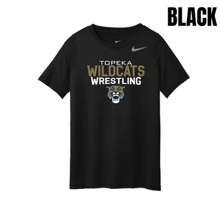 Black youth rLegend tee with Topeka Wildcats Wrestling tri-line logo design and mascot graphic