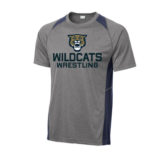 Navy Colorblock Contender Tee with Topeka Wildcats Wrestling Wrestling Mascot Logo design and mascot graphic