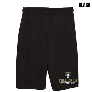 Black Cooling Shorts with Topeka Wildcats Wrestling Wrestling Mascot Logo design