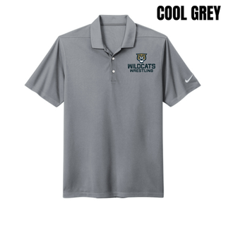 Cool Grey Dri-FIT Micro Pique Polo with Topeka Wildcats Wrestling Wrestling Mascot Logo design and mascot graphic