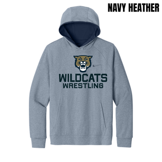 Navy Heather Men's Dri-FIT Primary Hoodie with Topeka Wildcats Wrestling Wrestling Mascot Logo design and mascot graphic