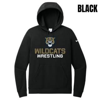 Black Women's Club Fleece Pullover Hoodie with Topeka Wildcats Wrestling Wrestling Mascot Logo design and mascot graphic