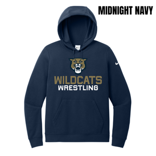 Midnight Navy Women's Club Fleece Pullover Hoodie with Topeka Wildcats Wrestling Wrestling Mascot Logo design and mascot graphic