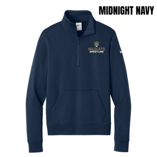 Midnight Navy Women's Fleece Half-Zip with Topeka Wildcats Wrestling Wrestling Mascot Logo design and mascot graphic