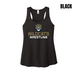 Black Women's Racerback Tank with Topeka Wildcats Wrestling Wrestling Mascot Logo design and mascot graphic