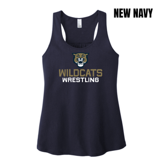 New Navy Women's Racerback Tank with Topeka Wildcats Wrestling Wrestling Mascot Logo design and mascot graphic