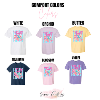 Comfort Colors TURTLEY OVER IT tee in white, orchid, butter, true navy, blossom, and violet
