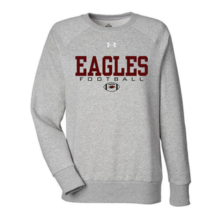 Grey Under Armour Women's Rival Fleece Crewneck Sweatshirt with Silver Lake Eagles Football Standard graphic
