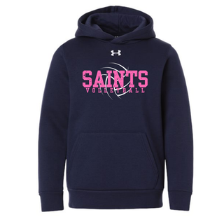 Navy Under Armour Topeka Saints Volleyball distressed swirl fleece hoodie with pink saints lettering and volleyball graphic