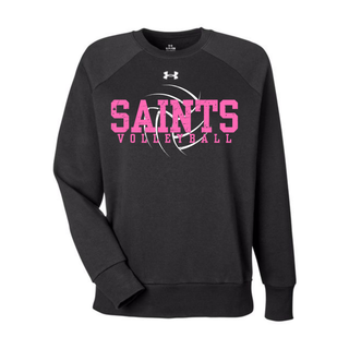 Black Under Armour Topeka Saints Volleyball distressed swirl women's crewneck with pink saints lettering and volleyball graphic