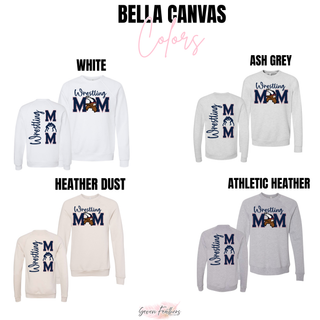 Bella Canvas color chart for the Viking Wrestling Mom girl wrestler design in White, Ash Grey, Heather Dust, and Athletic Heather