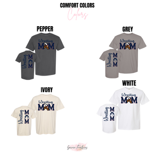 Comfort Colors tee color chart for the Viking Wrestling Mom girl wrestler design in Pepper, Grey, Ivory, and White