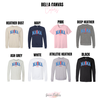 Vintage All American Mama Bella Canvas color chart heather dust navy pink deep heather ash grey white athletic heather black

