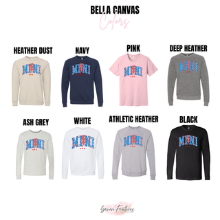 Vintage All American Mini Bella Canvas color chart heather dust navy pink deep heather ash grey white athletic heather black
