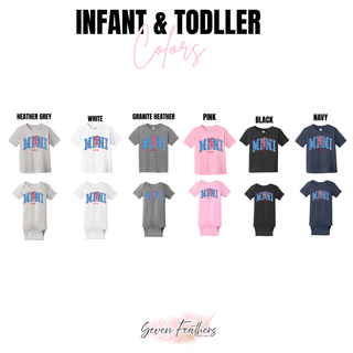 Vintage all american mini infant and toddler color chart heather grey white granite heather pink black and navy tees onesies
