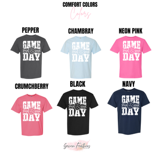 Volleyball game day top color options pepper chambray neon pink crunchberry black and navy