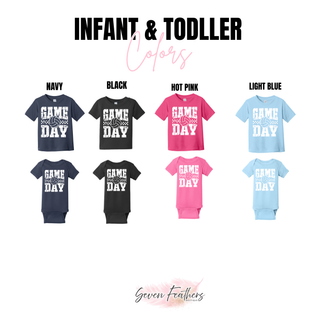 Volleyball game day infant onesie and toddler tee color options navy black hot pink and light blue