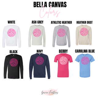 Volleyball Word Art Top long sleeve and crewneck color options in berry, navy, and carolina blue