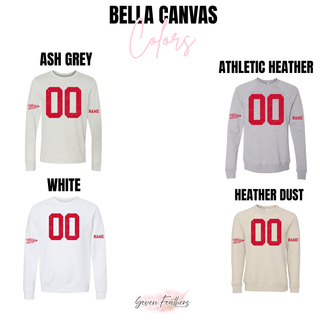Wamego Raiders custom number jersey Bella Canvas color chart showing Ash Grey, Athletic Heather, White, and Heather Dust options