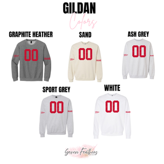 Wamego Raiders custom number jersey Gildan color chart showing Graphite Heather, Sand, Ash Grey, Sport Grey, and White options