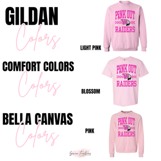 Wamego Raiders Pink Out Top on Gildan Light Pink, Comfort Colors Blossom, and Bella Canvas Pink blanks