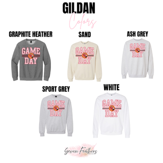 Gildan color chart for the Wamego Raiders Polka Dots Game Day Basketball Top, showing Graphite Heather, Sand, Ash Grey, Sport Grey, and White
