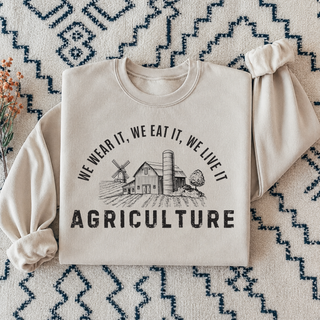 Sand agriculture top with barn windmill and farm scene graphic
