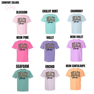 Comfort Colors tee color options for beach please leopard graphic in blossom, mint, and neon pink
