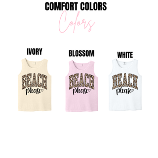 Comfort Colors tank top color options for beach please leopard graphic in ivory, blossom, and white
