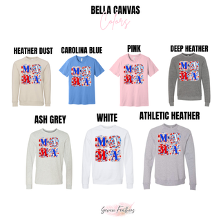 Wild Bloom Patriotic Mama Bella Canvas colors heather dust carolina blue pink deep heather ash grey white athletic heather
