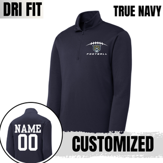 True navy Wildcats Football laces Dri-Fit quarter zip with customized name and number on the back
