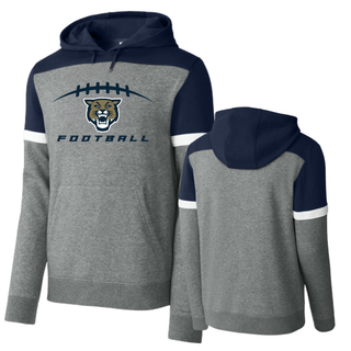 Grey and navy Wildcats Football laces colorblock hoodie front and back
