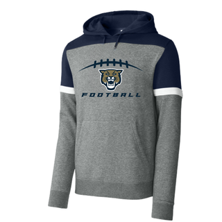 Grey and navy Wildcats Football laces colorblock hoodie front view
