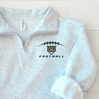 Oxford grey Wildcats Football laces quarter zip pullover close up flatlay
