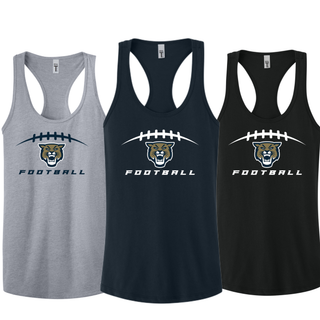 Grey, navy, and black Wildcats Football laces women's racerback tanks
