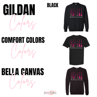 Witch Brooms Breast Cancer Awareness Top Gildan, Comfort Colors, and Bella Canvas black color options