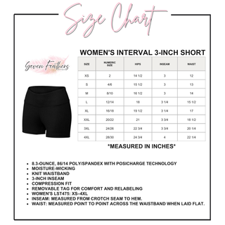Women's Interval 3-inch Short size chart