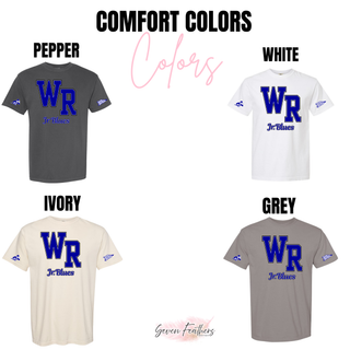 WR Jr. Blues top Comfort Colors color options: Pepper, White, Ivory, Grey