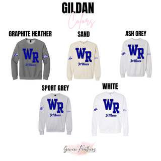 WR Jr. Blues top Gildan color options: Graphite Heather, Sand, Ash Grey, Sport Grey, White