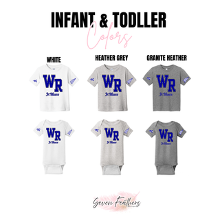 WR Jr. Blues top infant and toddler color options: White, Heather Grey, Granite Heather